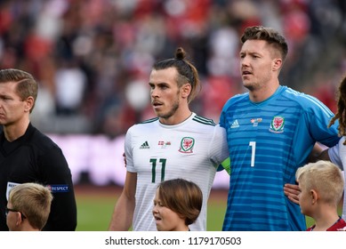 Denmark V Wales, Uefa Nations League, Ceres Park, Aarhus, 9/9/18: Wales' Gareth Bale And Wayne Hennessey Prepare For The National Anthems