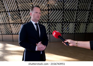 Denmark's Foreign Minister Jeppe Kofod Speaks With The Press Prior To A Meeting Of EU Foreign Ministers At The European Council Building In Brussels, Belgium On May 16, 2022.