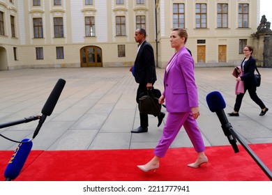 Denmark's Prime Minister Mette Frederiksen Arrives To Attend In An Informal Meeting Of Heads Of State Or Government In Prague, Czechia On October 7, 2022.