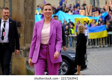 Denmark's Prime Minister Mette Frederiksen Arrives To Attend In An Informal Meeting Of Heads Of State Or Government In Prague, Czechia On October 7, 2022.