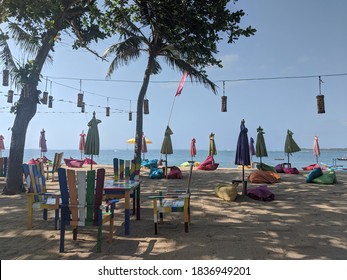 Denpasar, Indonesia - September 29, 2019: Open-air Seaside Dining Spot On Sanur Beach.