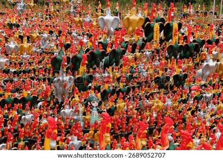 Dense Array of Thousands of Votive Rooster Statues, Full Frame