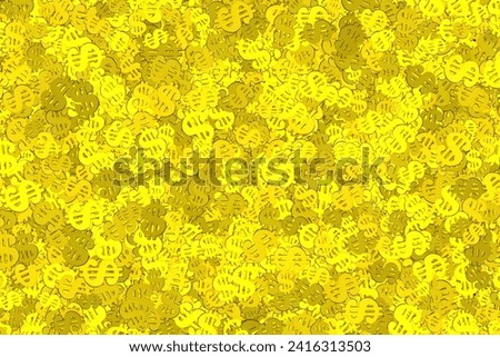 Dense and chaotic abstract background made from countless golden dollar signs scatter haphazardly. Financial abundance related concept.