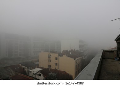 Dense Fog In The City From Air Pollution, Belgrade Serbia, January 2020