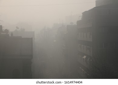 Dense Fog In The City From Air Pollution, Belgrade Serbia, January 2020