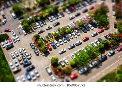 Dense Parking Lot In Tilt Shift Effect