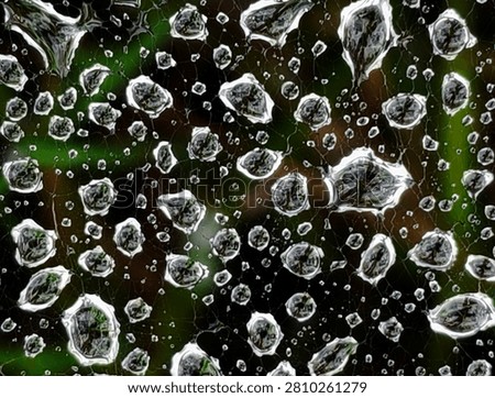 Dense pattern of small morning dew drops on a spiderweb network.