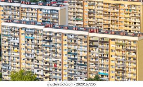 Dense residential district with multiple large apartment buildings providing housing for city dwellers