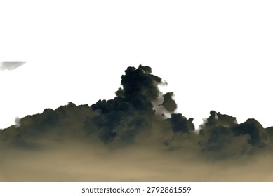 dense and shadowy cloud formations set against a clean white backdrop, emphasizing their distinct texture and imposing presence in the atmosphere