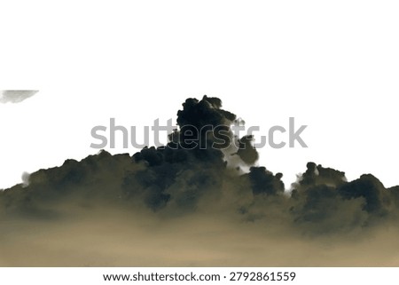 dense and shadowy cloud formations set against a clean white backdrop, emphasizing their distinct texture and imposing presence in the atmosphere