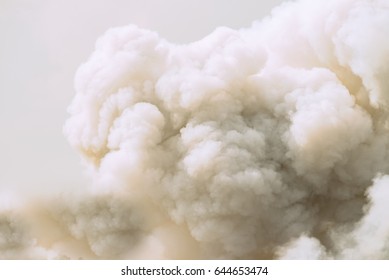 Dense white smoke rising from the raging wildfire,close up swirling white smoke background.