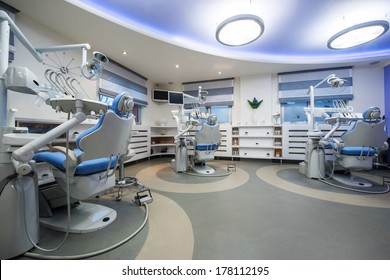 Dental clinic interior design with several working boxes and tools