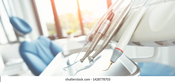 Dental drills in dentists office. Dentistry, dental care,healthy teeth concept