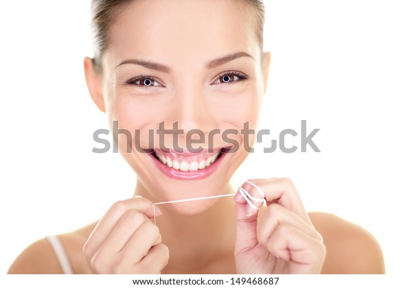 Dental Floss Woman Flossing Teeth Smiling Stock Photo (Edit Now) 149468687