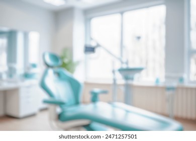 Dental Office Blurred Background, Patient Chair Center Room, Modern Design, Dental Clinic Atmosphere, Professional Medical Space, Health Care Services, Patient Friendly Environment - Powered by Shutterstock