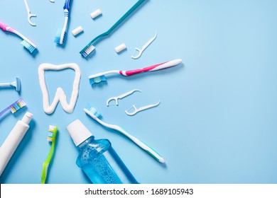 Dental products on blue background