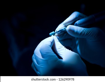 Dental Technician Working  In A Lab