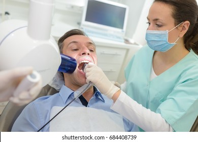 Dentist Doing Digital Xray In Dentist Office