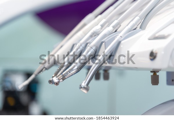 Dentist tools and equipment at dental office .\
Tools close-up.