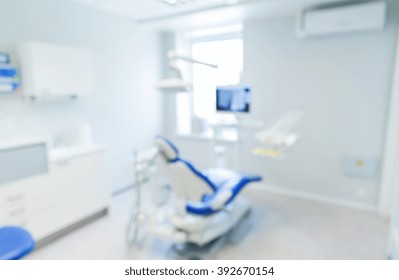 Dentistry, Medicine And Stomatology Concept - Blurred Modern Dental Clinic Office Interior Bokeh