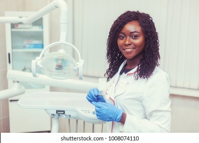 Dentistry Student Black Girl Dentist Standing In A Dental Treatment Room