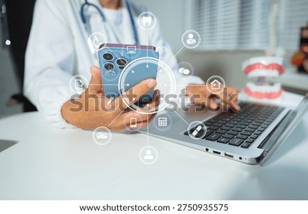 dentists writes reports of working with tooth models and analyzing dental treatments.