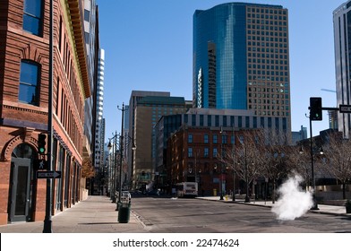 Denver City Street On A Clear Cold Morning.