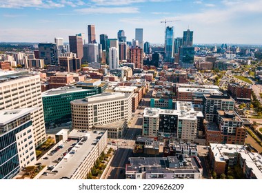 Denver Cityscape Aerial View Of The Colorado State Capital In The United States