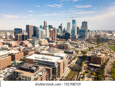 Denver cityscape aerial view, Colorado state capital USA