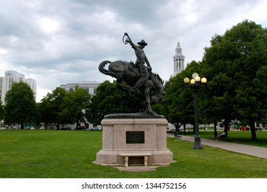 Denver, CO - May 25 2016: The Bronco Buster Statue At Civic Center Park