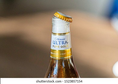 Denver, CO / USA - 10/06/19 Michelob Ultra Pure Gold Beer In A Bottle 