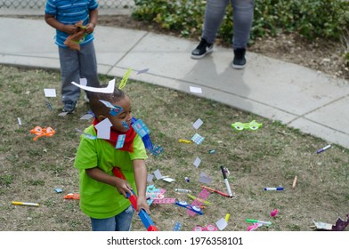 Denver, CO, USA – 4-4-2019: A Kid Breaking A Piñata At The Mile High Montessori In The Five Points Community Center.