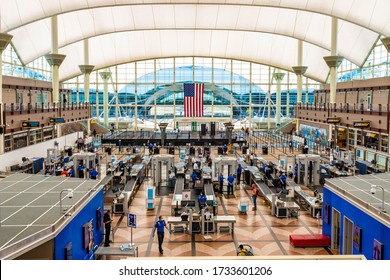 Denver, CO / USA: 5/8/2020 - Denver International Airport Security Gates At Summer