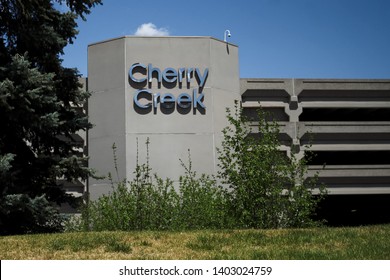 Denver, CO / USA - May 13, 2019: Cherry Creek Shopping Center Parking Garage From The Trail