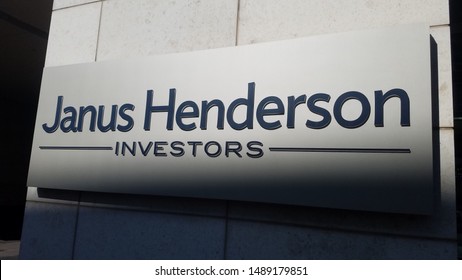 DENVER, COLORADO - AUGUST 27, 2019: Janus Henderson Investors Entrance Sign
