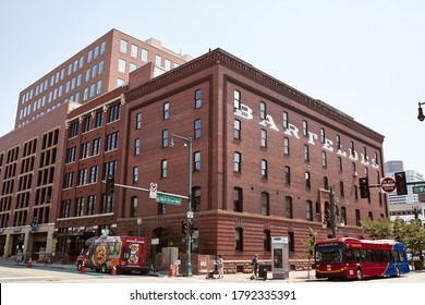 Denver, Colorado - August 4th, 2020:  Ghost Signs On Red Brick Commercial Buildings In The Riverfront Park Neighborhood Of Downtown Denver. 