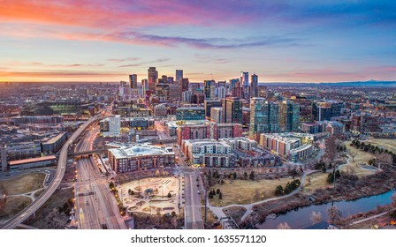 Denver Colorado CO Downtown Skyline Aerial.