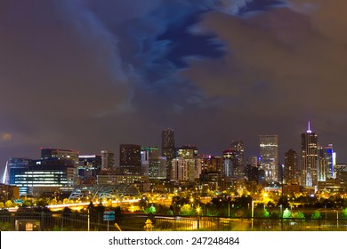 Denver Colorado Downtown City Skyline At Night