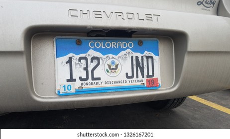 Denver, Colorado - February 28, 2019: Colorado License Plate For Honorably Discharged Veterans. Please check my License Plates Set for the similar photos