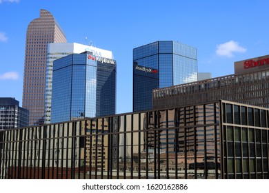 DENVER, COLORADO - JANUARY 12, 2020: Commercial Buildings In Denver Downtown