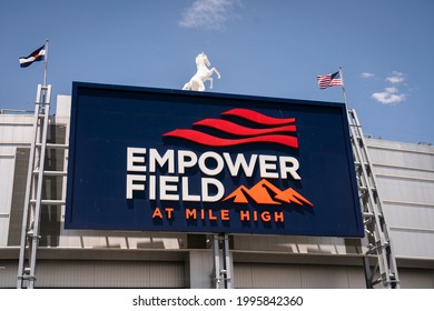 Denver, Colorado - June 9, 2021: NFL Denver Broncos' Empower Field At Mile High Stadium Sign