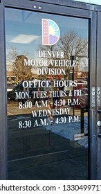 Denver, Colorado - March 5, 2019: Denver Motor Vehicle Division Office Entrance