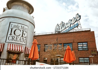 Denver, Colorado - May 1st, 2020:  Exterior of Little Man Ice Cream in the LoHi neighborhood of Downtown Denver. Lower Highlands