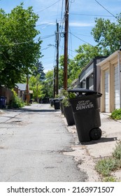 Denver, Colorado, May 26, 2022.  A Trashcan Alley In A Denver Neighborhood