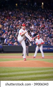 DENVER, COLORADO - OCTOBER 11:  J.A. Happ Of The Phillies Loosens Up Before Game 3 Of The Rockies, Phillies National League Division Series On October 11, 2009 In Denver Colorado.