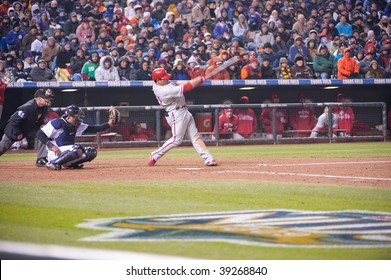 DENVER, COLORADO - OCTOBER 11: Pedro Feliz Of The Phillies At Bat In Game 3 Of The Rockies, Phillies National League Division Series On October 11, 2009 In Denver Colorado.