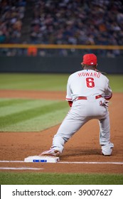 DENVER, COLORADO - OCTOBER 11:  Ryan Howard Records An Out At First Base In Game 3 Of The Rockies, Phillies National League Division Series On October 11, 2009 In Denver Colorado.