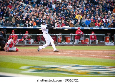 DENVER, COLORADO - OCTOBER 12: Dexter Fowler Of The Rockies At Bat In  Game 4 Of The Colorado Rockies, Philadelphia Phillies National League Division Series On October 12, 2009 In Denver Colorado.