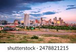 Denver, Colorado, USA. Cityscape image of Denver skyline, Colorado, USA at dramatic summer sunset.