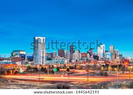 Denver, Colorado, USA downtown city skyline at night. 